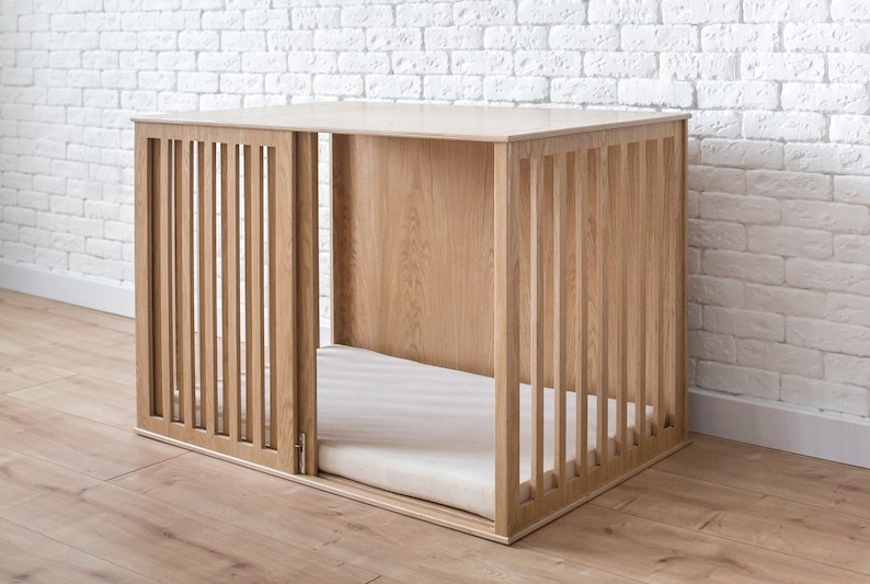 Wooden Dog Crate with Sliding Door, Oak Modern Dog Crate, Dog Kennel Furniture, Dog House Indoor, Wooden Dog Kennel, Custom Dog Crate