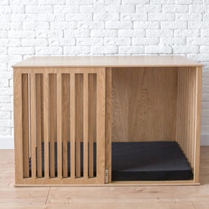 Wooden Dog Crate with Sliding Door, Dog Kennel, Modern Dog House, Oak Dog Crate Furniture, Modern Dog Crate, Personalized Dog Crate