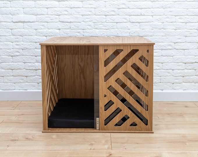 Modern Dog Crate with Acrylic Sliding Door, Dog Kennel Furniture, Dog House Indoor, Modern Dog Crate Furniture, Wooden Dog Crate, DOGGY