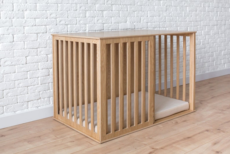 Wooden Dog Crate with Sliding Door, Oak Modern Dog Crate, Dog Kennel Furniture, Dog House Indoor, Wooden Dog Kennel, Custom Dog Crate