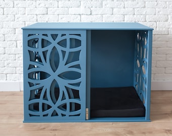 Modern Wood Dog Crate Furniture: Indoor Kennel with Cushion