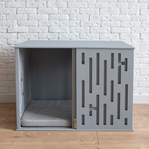 Gray Modern Dog Crate with Sliding Door, Wooden Pet House, Indoor Dog Crate, Modern Dog House, Stylish Dog Crate, Indoor Dog House, DOGGY