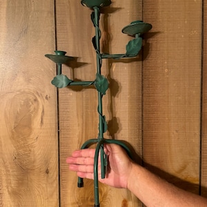 Vintage Metal Candelabras Made in Mexico Green Ivy Center Piece Mantle Decor Graduated Three Bowl Lighting Set of 2 READ DETAILS