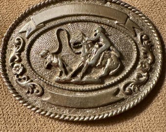 Hebilla de cinturón estilo western Para Creations, estilo pantorrilla, de metal plateado, estilo vintage western, rodeo, n.° F