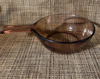 Visions USA Cookware Brown Glass .5 L Pot Vintage Corning Visions Small Sauce Pot Glass Cookware #P READ DETAIL