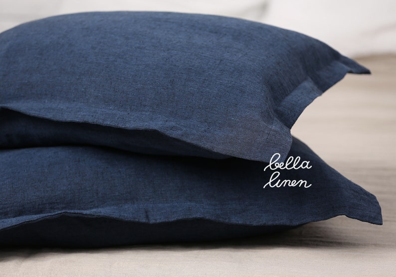 Linen Duvet Cover With Two Pillowcases in Navy Blue, Queen Size