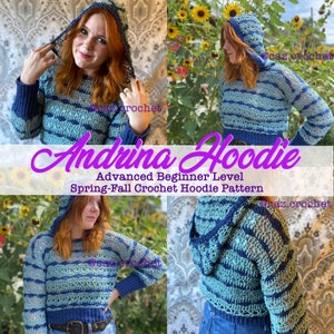 Crochet Hoodie Top WRITTEN PATTERN -The Andrina Hoodie - Mesh Hoodie - Crochet Hoodie - Crochet Slipover