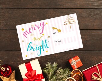 Printable Christmas Gift Tags // Handlettered // Merry and Bright // Whimsical Christmas // Colorful Christmas // Gold Stars // Typography