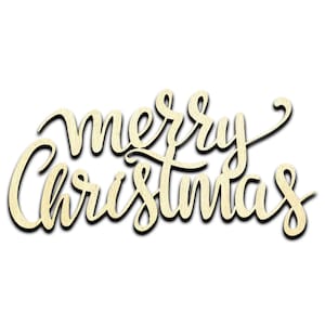 Merry Christmas Word Text Laser Cut Out Unfinished Wood Shape Craft Supply