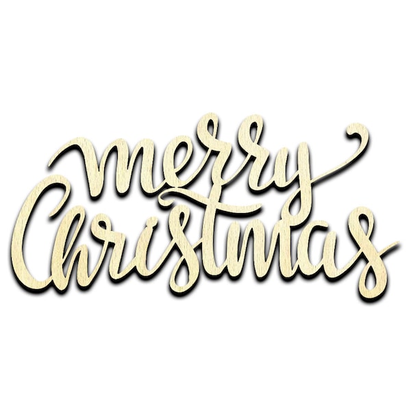 Merry Christmas Word Text Laser Cut Out Unfinished Wood Shape Craft Supply