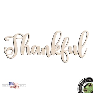 Thankful Word text Laser Cut Out Unfinished Wood Shape Craft Supply