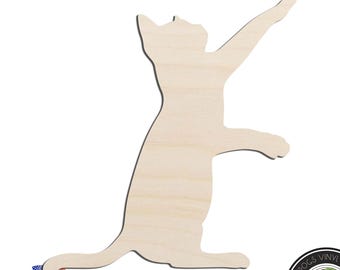 Cat Reaching Laser Cut Out Unfinished Wood Shape Craft