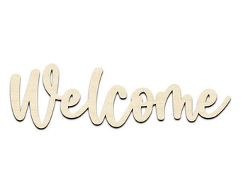 Welcome Text Word Laser Cut Out Unfinished Wood Shape Craft Supply