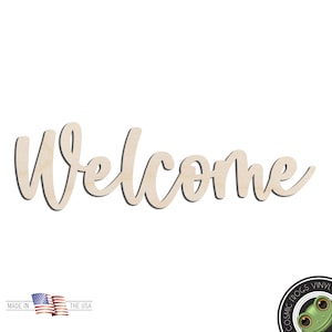 Welcome Text Word Laser Cut Out Unfinished Wood Shape Craft Supply