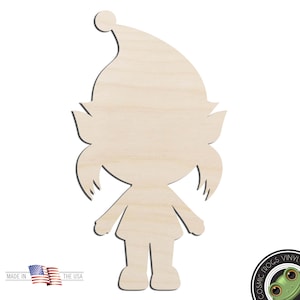 Elf Girl Christmas Laser Cut Out Unfinished Wood Shape Craft Supply