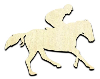 Jockey on Horse Laser Cut Out Unfinished Wood Shape Craft