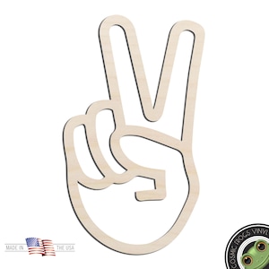 Peace Hand Gesture Laser Cut Out Unfinished Wood Shape Craft Supply