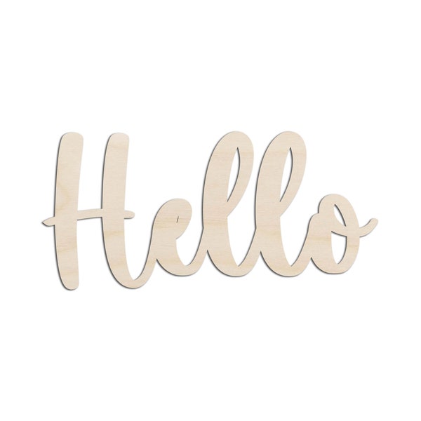 Hello Text Word Laser Cut Out Unfinished Wood Shape Craft Supply