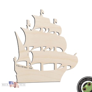 Sailing Ship Pirate Laser Cut Out Unfinished Wood Shape Craft Supply
