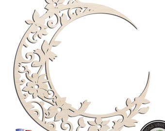 Floral Crescent Moon #1 Laser Cut Out Unfinished Wood Shape Craft Supply