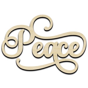 Peace Word Text Laser Cut Out Unfinished Wood Shape Craft Supply