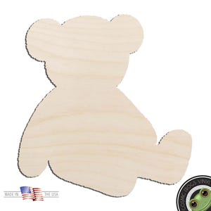Teddy Bear #3 Fuzzy Bear Sitting Laser Cut Out Unfinished Wood Shape Craft Supply
