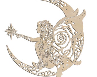 Fairy in Moon #1 Mandela Laser Cut Out Unfinished Wood Shape