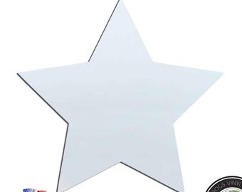 May include: A white five-pointed star shape made of acrylic. The star is flat and has a smooth surface.