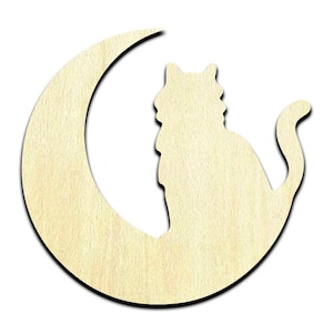 Cat in Moon #1 Laser Cut Out Unfinished Wood Shape Craft