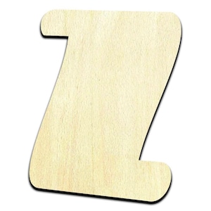 May include: A wooden letter Z cutout, featuring a natural wood grain finish. The letter has rounded edges and a slight slant, with a shadow effect. The cutout is ideal for crafts, home decor, or personalized projects.