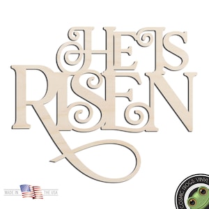 He Is Risen Text Words Laser Cut Out Unfinished Wood Shape Craft Supply