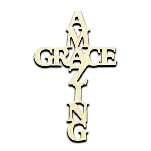 Amazing Grace Cross Laser Cut Out Unfinished Wood Shape Craft Supply