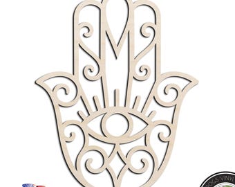 Hamsa #3 Text Laser Cut Out Unfinished Wood Shape Craft Supply