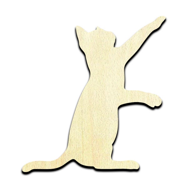 Cat Reaching Laser Cut Out Unfinished Wood Shape Craft