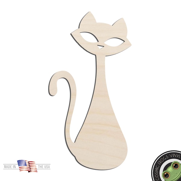 Cat Retro Mid Century Art Laser Cut Out Unfinished Wood Shape Craft Supply