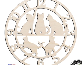 Cats Clock Face Kit Laser Cut Out Unfinished Wood Shape Craft Supply
