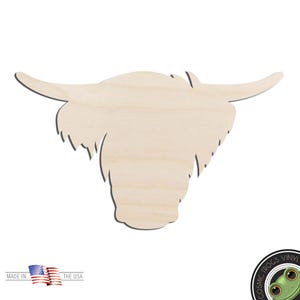 Highland Cow Head Laser Cut Out Unfinished Wood Shape Craft Supply
