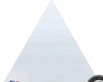 Op de afbeelding: Een witte driehoekige vinyl sticker met een gladde, matte afwerking. De sticker is gemaakt in de VS en heeft de tekst "Made in The USA".