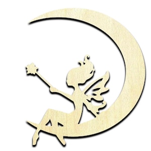 Fairy on Moon #3 Laser Cut Out Unfinished Wood Shape Craft Supply