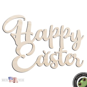Happy Easter Text Words Laser Cut Out Unfinished Wood Shape Craft Supply