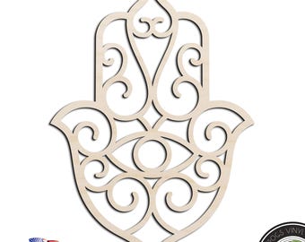 Hamsa #4 Text Laser Cut Out Unfinished Wood Shape Craft Supply