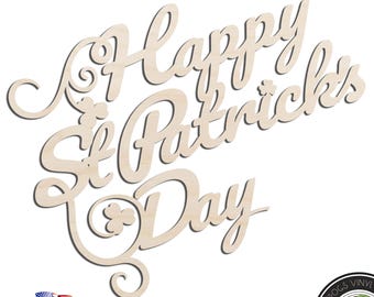 Happy St Patricks Day #2 Text Words Laser Cut Out Unfinished Wood Shape Craft Supply