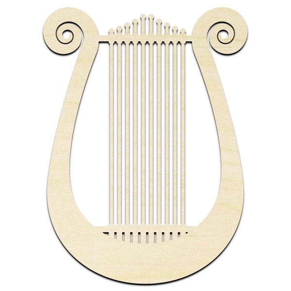 Lyre Musical Instrument Laser Cut Out Unfinished Wood Shape Craft Supply