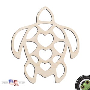 Turtle with Hearts on Shell Laser Cut Out Unfinished Wood Shape Craft Supply