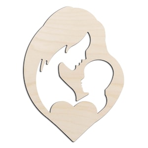 Mother and Baby Heart Laser Cut Out Unfinished Wood Shape Craft Supply