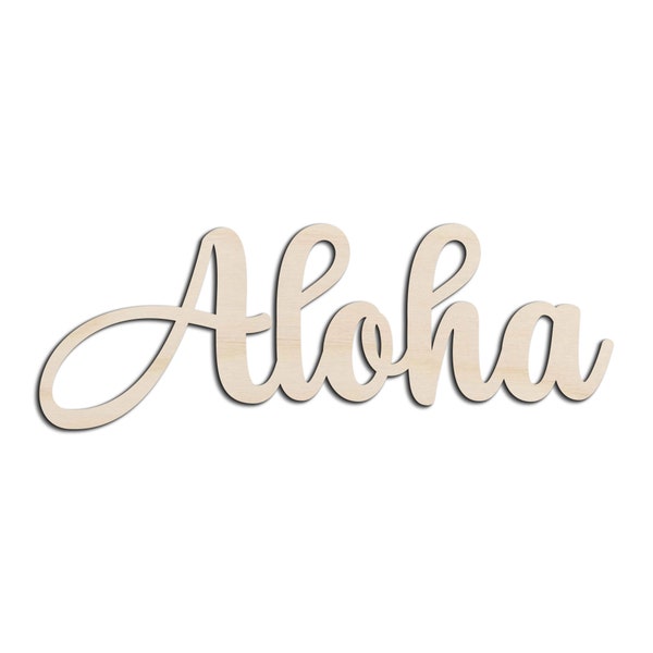 Aloha Word Text Laser Cut Out Unfinished Wood Shape Craft Supply