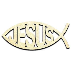 Jesus Fish Christianity Symbol Laser Cut Out Unfinished Wood Shape Craft Supply
