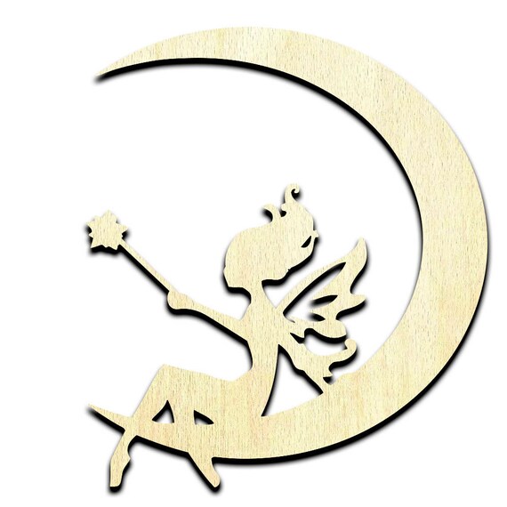 Fairy on Moon 3 Laser Cut Out Unfinished Wood Shape Craft | Etsy