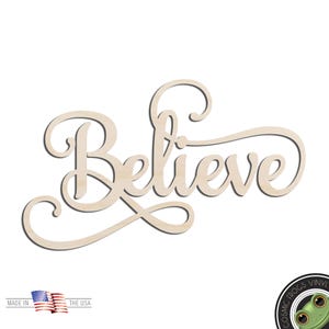 Believe Word Text Laser Cut Out Unfinished Wood Shape Craft Supply