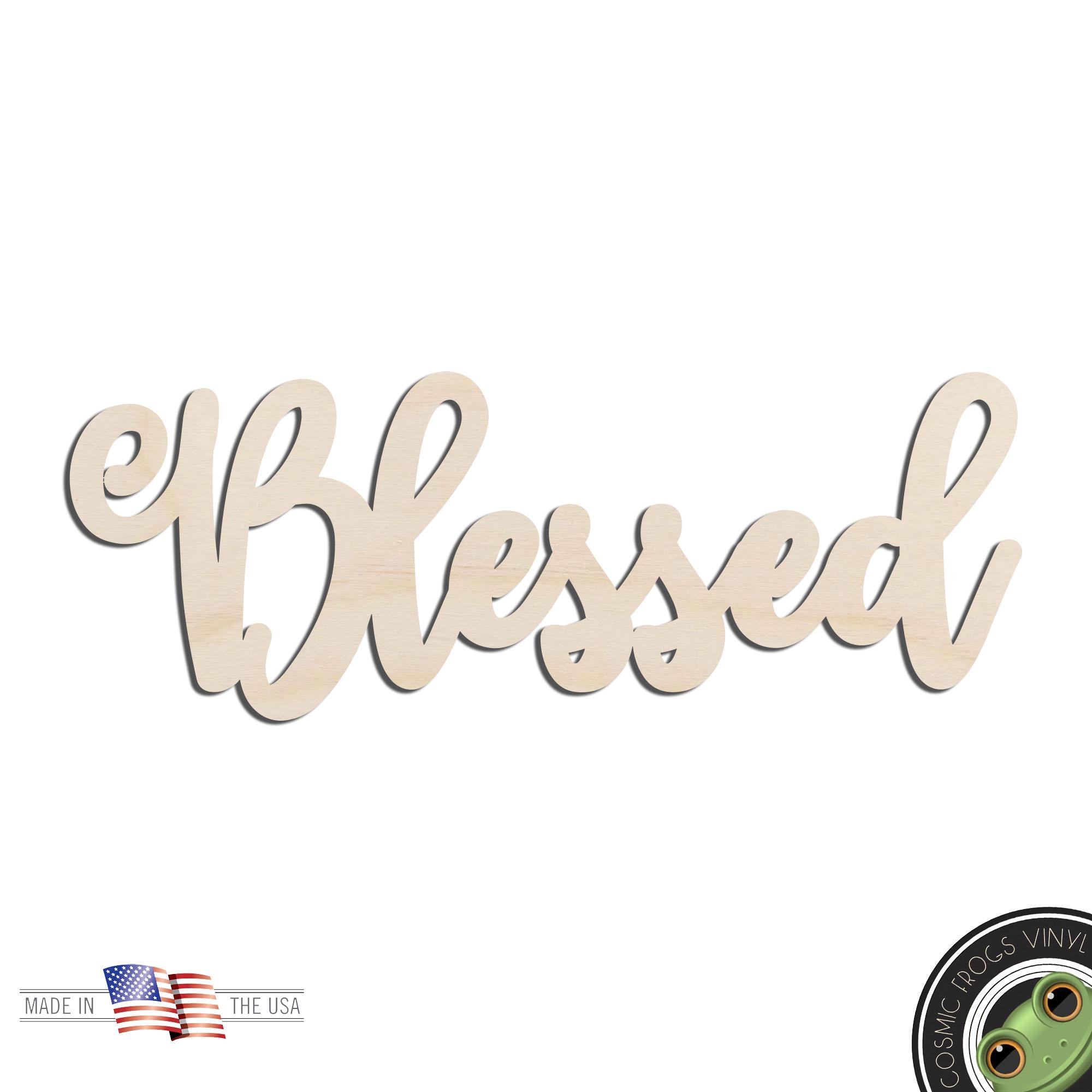 Blessed #2 Word Text Laser Cut Out Unfinished Wood Shape Craft Supply